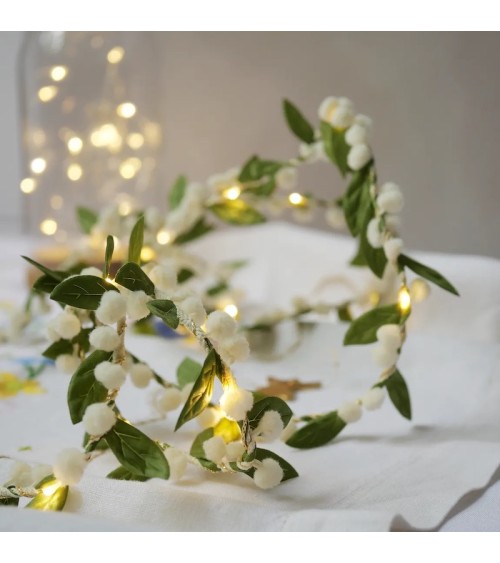 Mistletoe & white pom pom berry - Fairy Light Garland Melanie Porter lighted illuminated decoration indoor bedroom