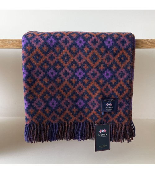 Dartmouth Rust / Purple - Pure new wool blanket Bronte by Moon warm cozy soft sofa throw blanket picnic throws and blankets