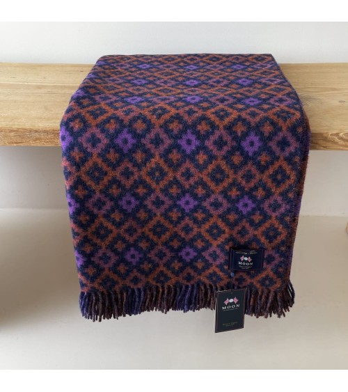 Dartmouth Rust / Purple - Pure new wool blanket Bronte by Moon best for sofa throw warm cozy soft