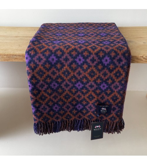 Dartmouth Rust / Purple - Pure new wool blanket Bronte by Moon warm cozy soft sofa throw blanket picnic throws and blankets
