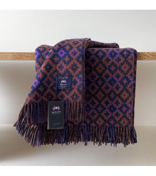 Dartmouth Rust / Purple - Pure new wool blanket Bronte by Moon warm cozy soft sofa throw blanket picnic throws and blankets