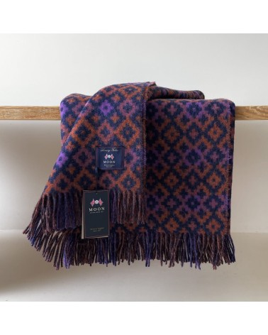 Dartmouth Rust / Purple - Pure new wool blanket Bronte by Moon warm cozy soft sofa throw blanket picnic throws and blankets