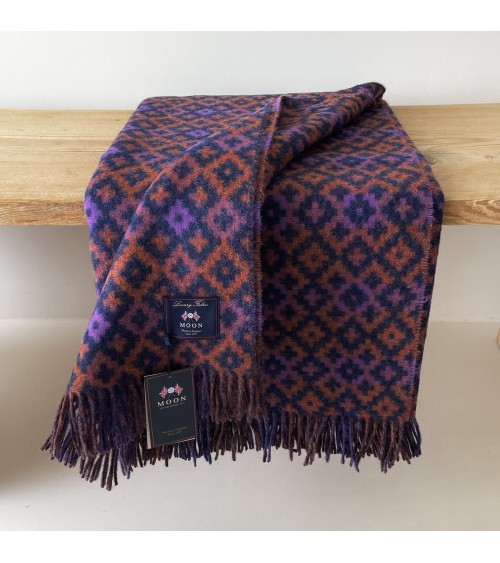Dartmouth Rust / Purple - Pure new wool blanket Bronte by Moon warm cozy soft sofa throw blanket picnic throws and blankets