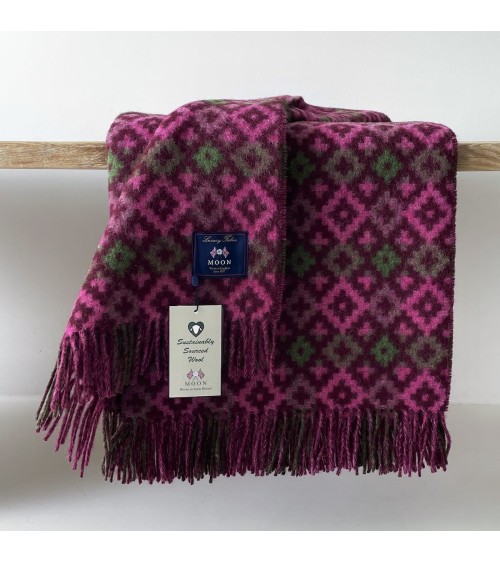 Dartmouth Burgundy / Pink - Wolldecke, Decke aus reiner Schurwolle Bronte by Moon Schafwolldecke warme Woll Decken Sofa wohnd...