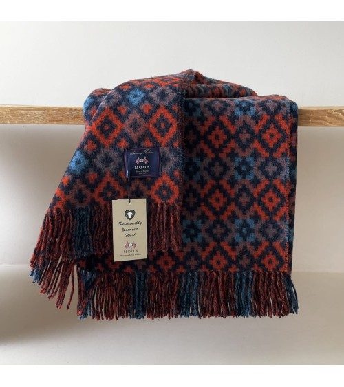 Dartmouth Navy / Brick - Pure new wool blanket Bronte by Moon best for sofa throw warm cozy soft