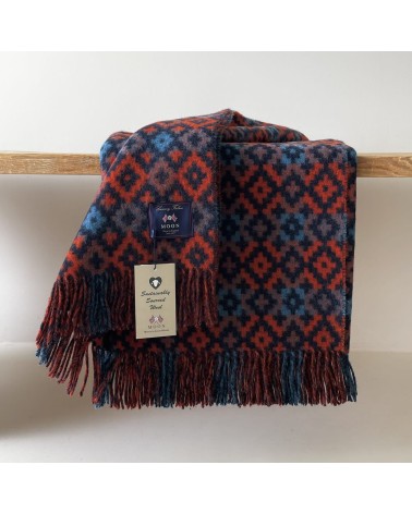 Dartmouth Navy / Brick - Pure new wool blanket Bronte by Moon warm cozy soft sofa throw blanket picnic throws and blankets