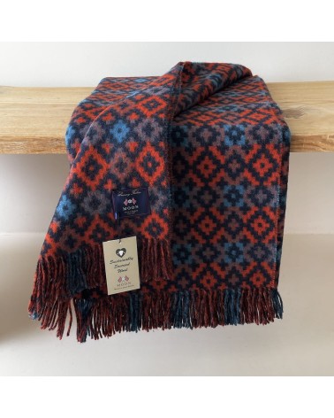 Dartmouth Navy / Brick - Pure new wool blanket Bronte by Moon warm cozy soft sofa throw blanket picnic throws and blankets