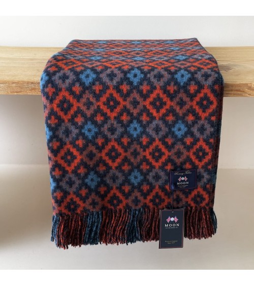 Dartmouth Navy / Brick - Pure new wool blanket Bronte by Moon warm cozy soft sofa throw blanket picnic throws and blankets