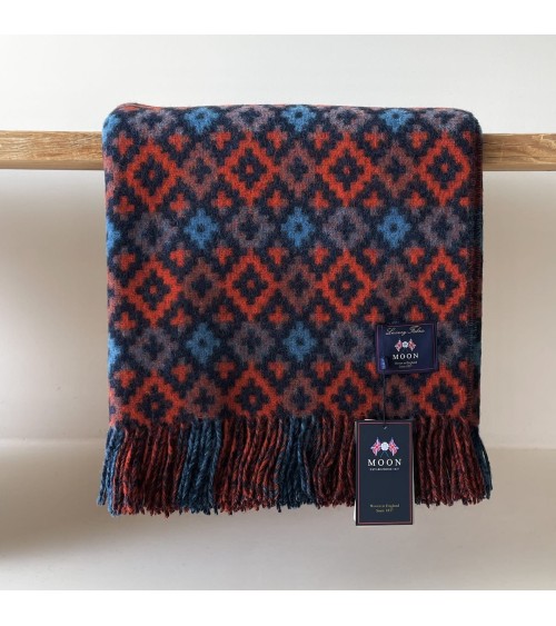 Dartmouth Navy / Brick - Pure new wool blanket Bronte by Moon warm cozy soft sofa throw blanket picnic throws and blankets