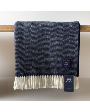 HERRINGBONE Navy - Merino Decke, Wolldecke Bronte by Moon woll decken schafwoll decke kaufen kuscheldecke fûr sofa bett