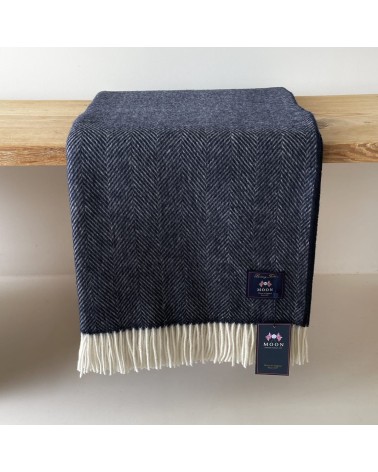 HERRINGBONE Navy - Coperta di lana merino Bronte by Moon plaid per divano in lana coperta morbida letto matrimoniale plaides ...