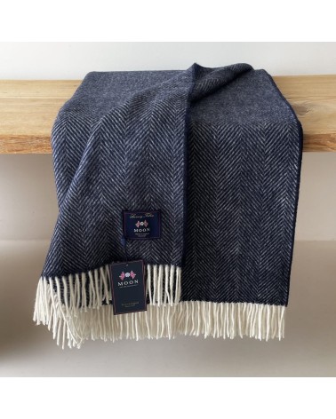 HERRINGBONE Navy - Merino Decke, Wolldecke Bronte by Moon woll decken schafwoll decke kaufen kuscheldecke fûr sofa bett