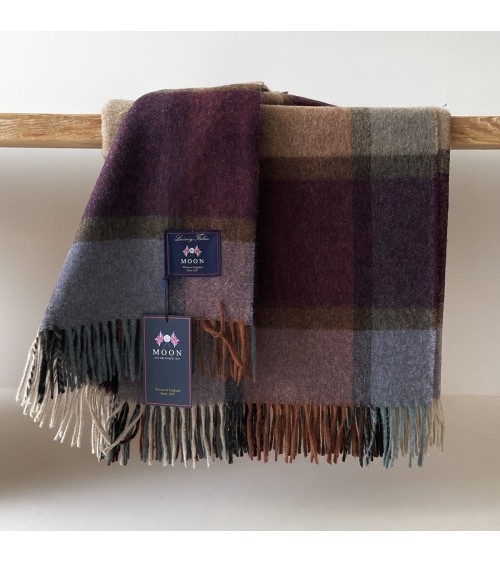 Block Windowpane Damson - Merino wool blanket Bronte by Moon best for sofa throw warm cozy soft