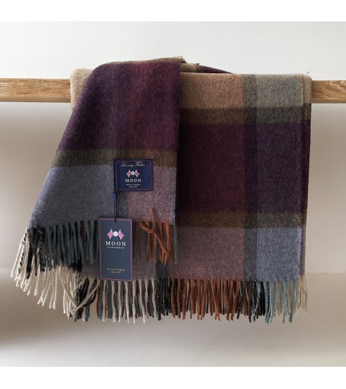 Plaid Block Windowpane Damson - Couverture en laine mérinos Bronte by Moon anglaise plaid tartan ecossais 100 laine highland