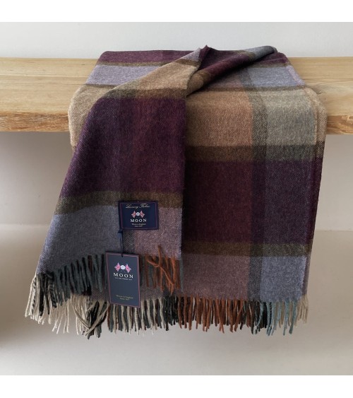 Block Windowpane Damson - Merino wool blanket Bronte by Moon best for sofa throw warm cozy soft
