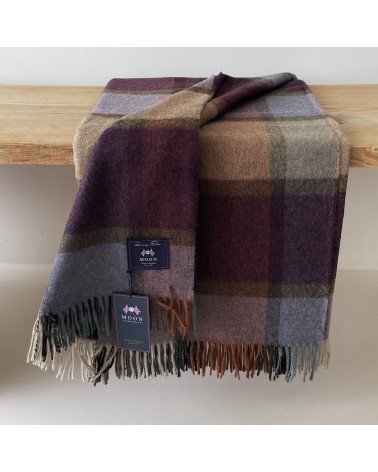 Plaid Block Windowpane Damson - Couverture en laine mérinos Bronte by Moon anglaise plaid tartan ecossais 100 laine highland