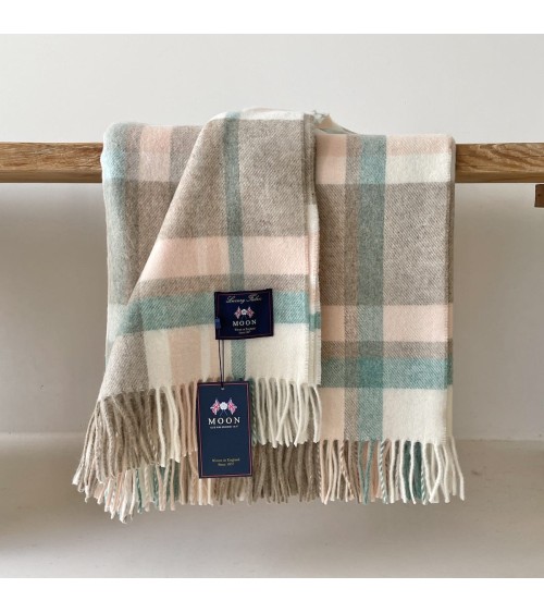 Portree Natural / Rose - Merino wool blanket Bronte by Moon warm cozy soft sofa throw blanket picnic throws and blankets