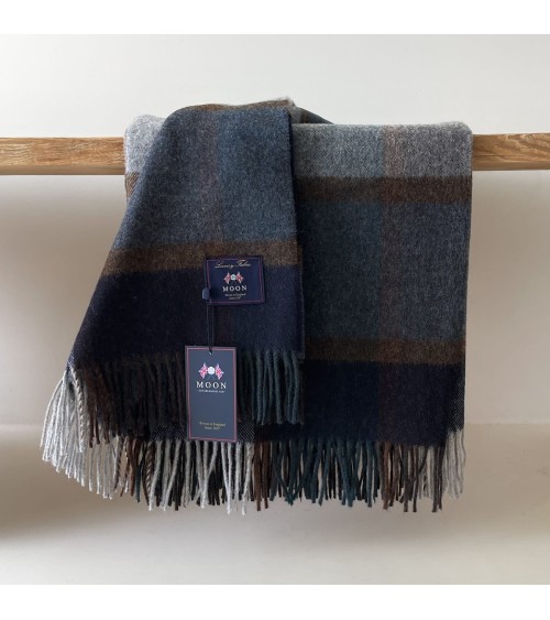 Block Windowpane Blue - Merino wool blanket Bronte by Moon best for sofa throw warm cozy soft