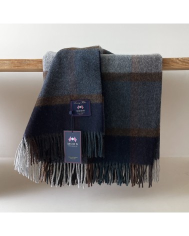 Block Windowpane Blue - Merino wool blanket Bronte by Moon warm cozy soft sofa throw blanket picnic throws and blankets