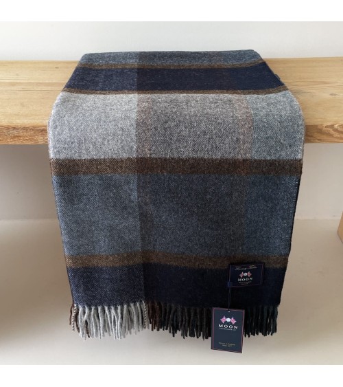 Block Windowpane Blue - Merino wool blanket Bronte by Moon best for sofa throw warm cozy soft