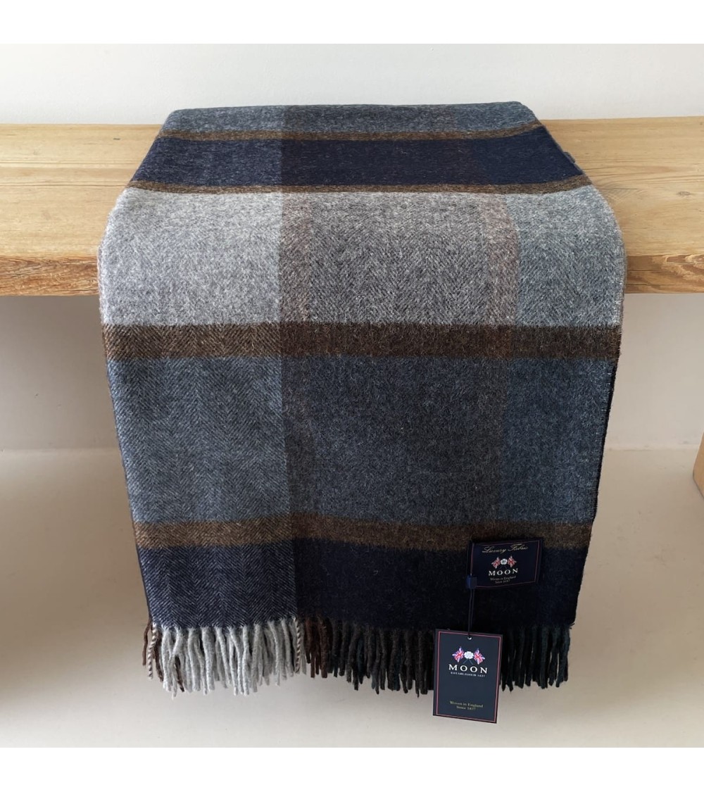Block Windowpane Blue - Coperta di lana merino Bronte by Moon plaid per divano in lana coperta morbida letto matrimoniale pla...