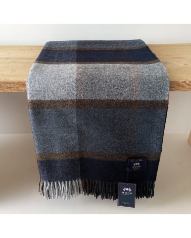 Block Windowpane Blue - Merino wool blanket Bronte by Moon warm cozy soft sofa throw blanket picnic throws and blankets