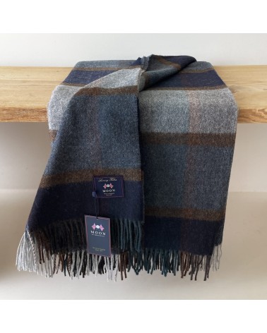 Block Windowpane Blue - Merino wool blanket Bronte by Moon warm cozy soft sofa throw blanket picnic throws and blankets