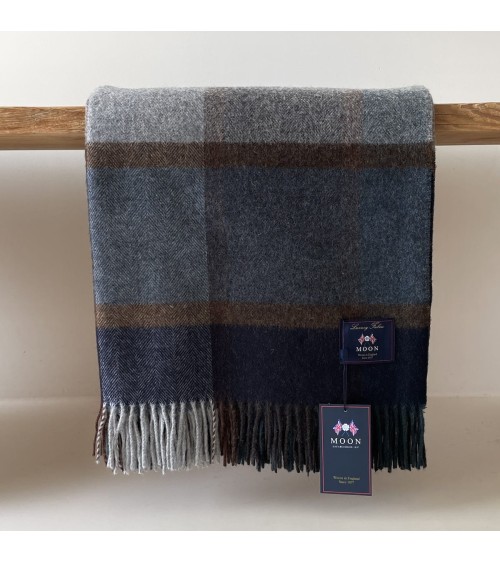 Block Windowpane Blue - Coperta di lana merino Bronte by Moon di qualità per divano coperte plaid