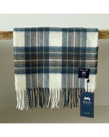 Tartan Muted Blue Stewart - écharpe en laine mérinos Bronte by Moon luxe pour femme homme Suisse Kitatori