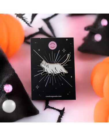 Pin Anstecker - Katze, Geist von Halloween Creative Goodie Anstecknadel Ansteckpins pins anstecknadeln kaufen