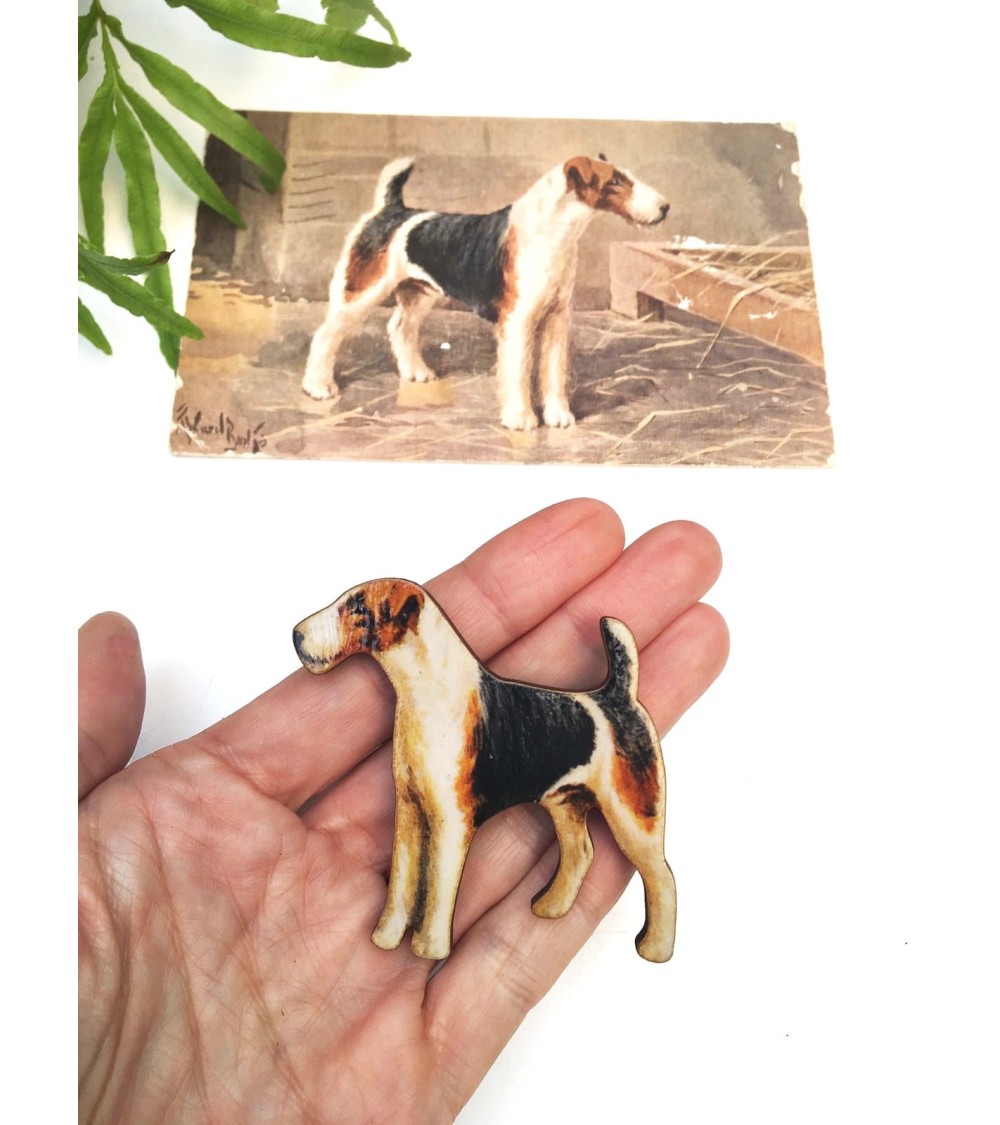 Terrier - Broche en bois Fen & Co pins rare métal originaux bijoux suisse