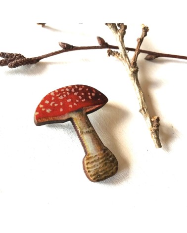 Mushroom - Wooden brooch Fen & Co broches and pins hat pin badges collectible