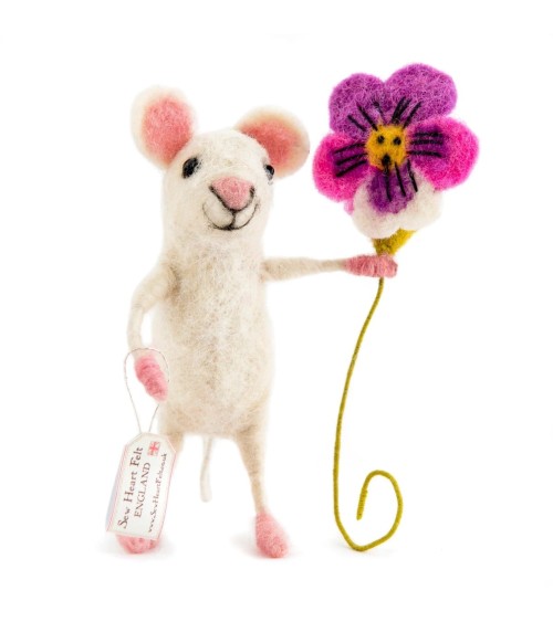 Petite souris avec une fleur - Objet déco Sew Heart Felt original kitatori suisse