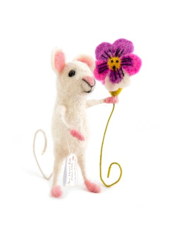 Petite souris avec une fleur - Objet déco Sew Heart Felt original kitatori suisse