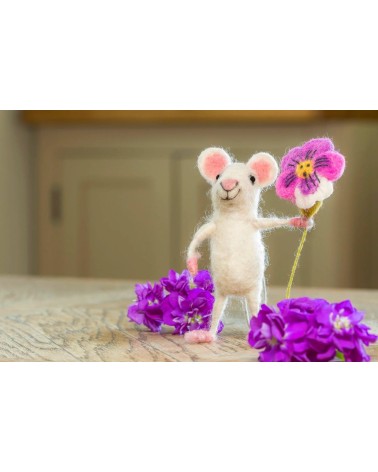 Petite souris avec une fleur - Objet déco Sew Heart Felt original kitatori suisse