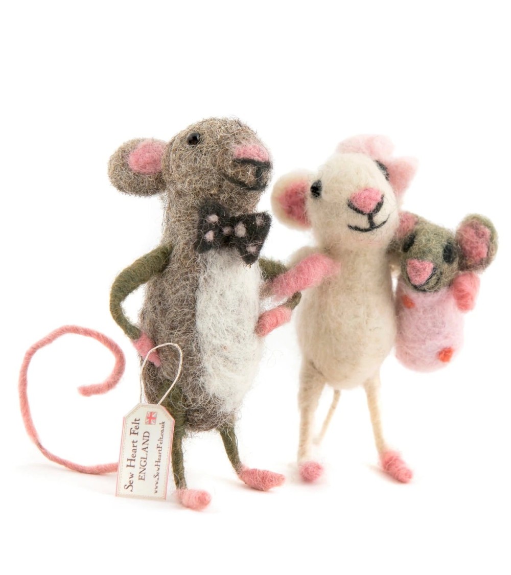 Maman & papa Souris avec leur petite fille - Objets déco Sew Heart Felt original kitatori suisse