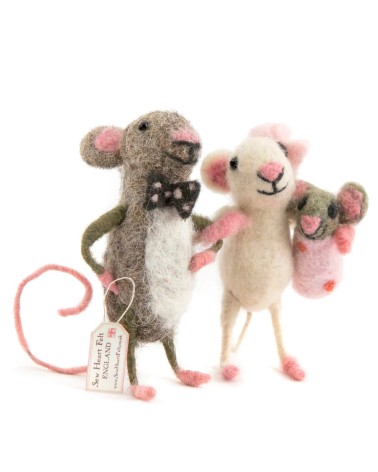 Maman & papa Souris avec leur petite fille - Objets déco Sew Heart Felt original kitatori suisse