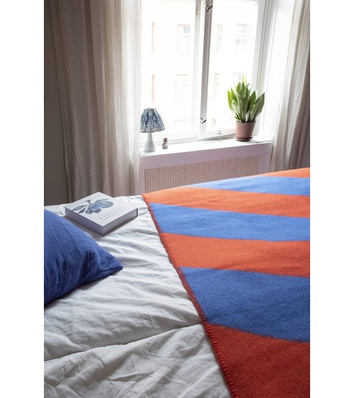 MINOLA Blue / Red - Wool and cotton blanket Brita Sweden best cozy soft throws and blankets for sofa