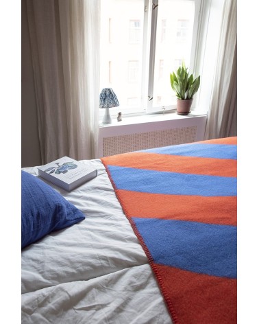 MINOLA Blue / Red - Wool and cotton blanket Brita Sweden best cozy soft throws and blankets for sofa