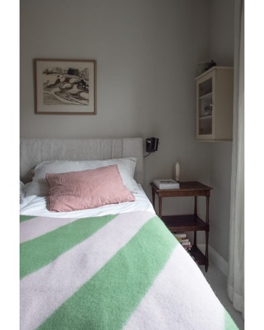 MINOLA Pink / green - Wool and cotton blanket Brita Sweden best for sofa throw warm cozy soft