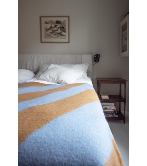 MINOLA Blue / Brown - Wool and cotton blanket Brita Sweden best cozy soft throws and blankets for sofa