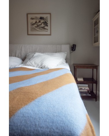 MINOLA Blue / Brown - Wool and cotton blanket Brita Sweden best cozy soft throws and blankets for sofa