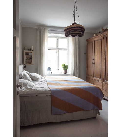 MINOLA Blue / Brown - Wool and cotton blanket Brita Sweden best cozy soft throws and blankets for sofa