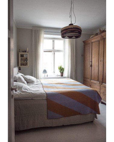 MINOLA Blue / Brown - Wool and cotton blanket Brita Sweden best cozy soft throws and blankets for sofa