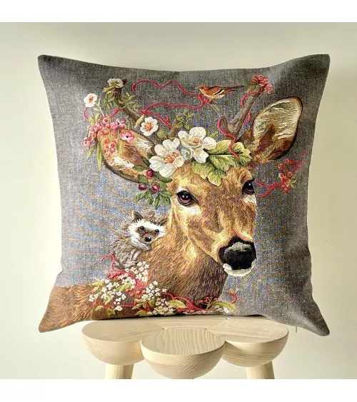 Cerf et hérisson - Housse de coussin Yapatkwa coussins décoratifs pour canapé salon deco original suisse