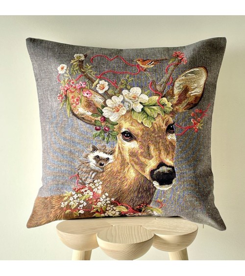 Cerf et hérisson - Housse de coussin Yapatkwa coussins décoratifs pour canapé salon deco original suisse