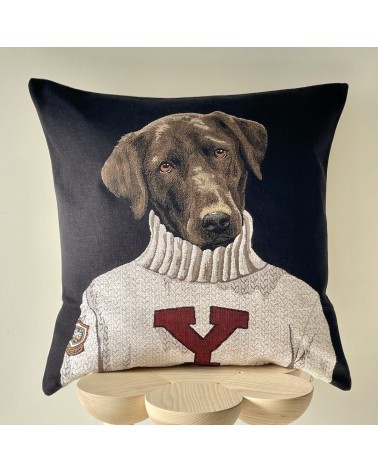 Labrador noir - Etudiant de Yale - Housse de coussin Yapatkwa pour canapé decoratif salon chaise deco