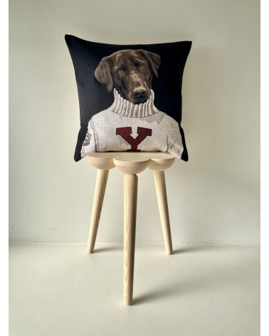 Labrador noir - Etudiant de Yale - Housse de coussin Yapatkwa pour canapé decoratif salon chaise deco