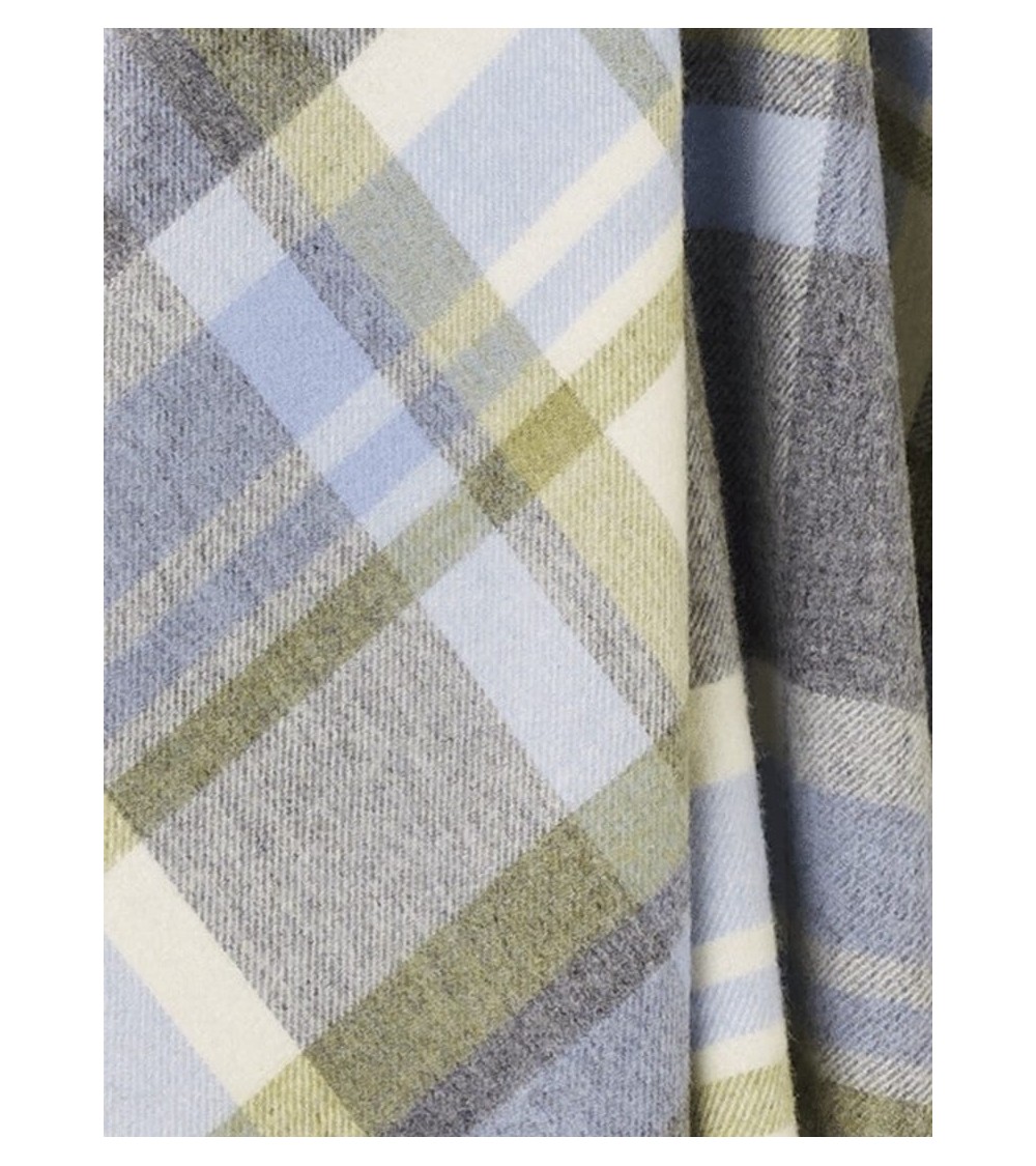 Portree Grey / Duck Egg - Merino wool blanket Bronte by Moon best for sofa throw warm cozy soft