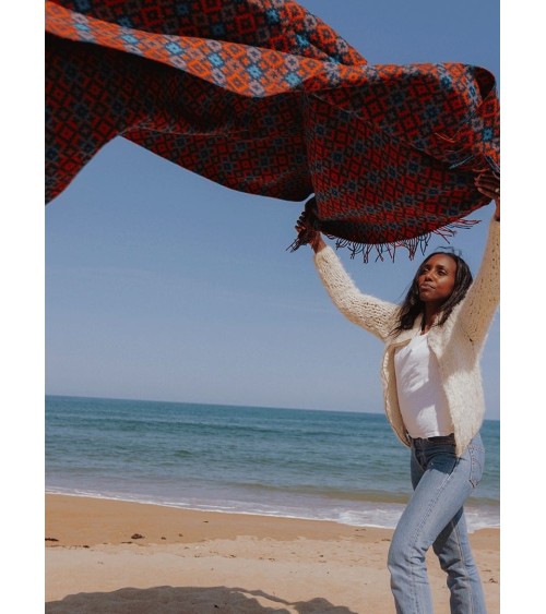 Dartmouth Navy / Brick - Pure new wool blanket Bronte by Moon warm cozy soft sofa throw blanket picnic throws and blankets